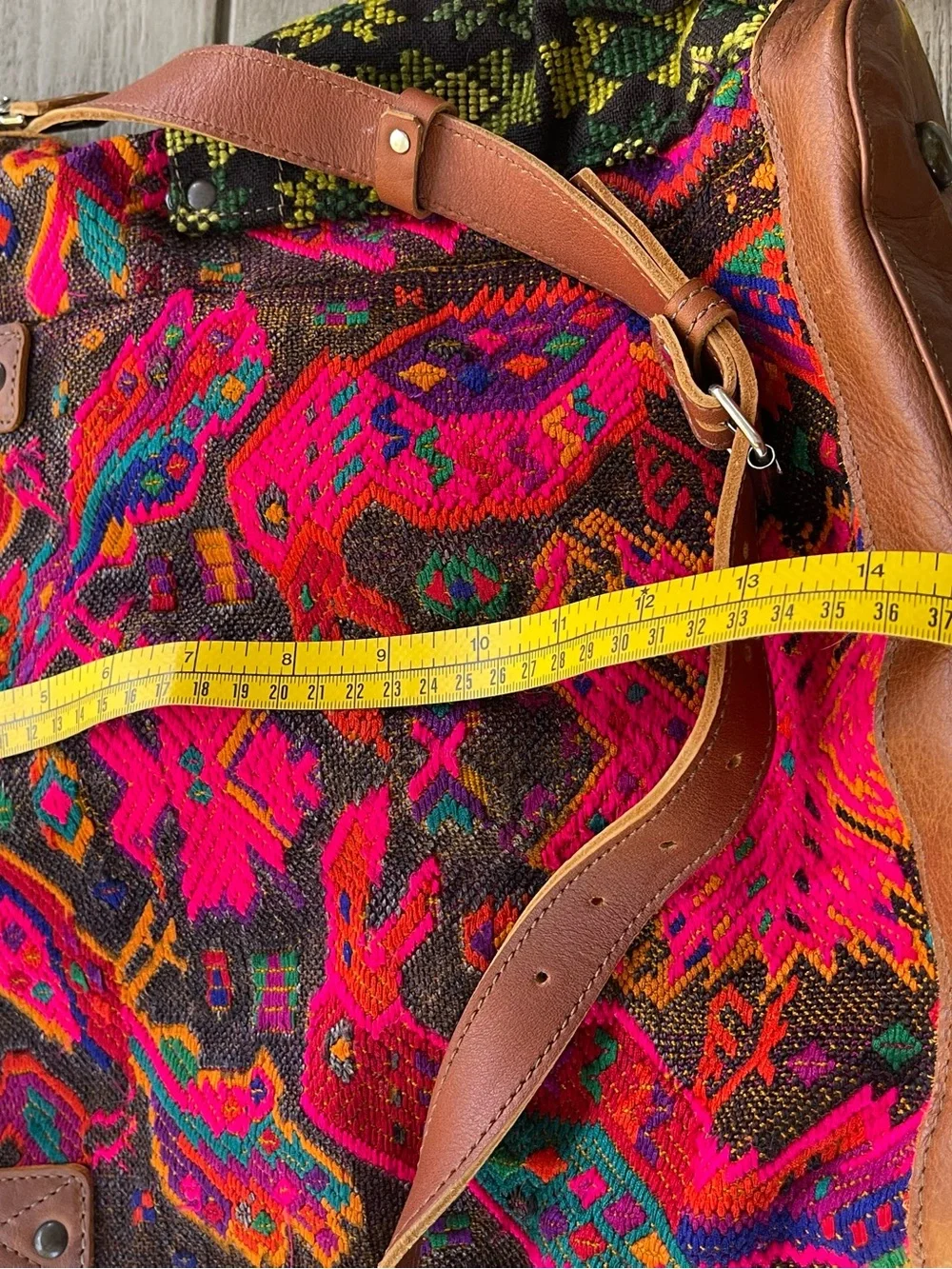 Nena & Co. Guatemalan Huipil Textile & Leather Upcycled Convertible Day Bag
